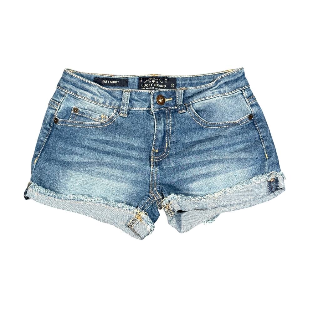 Lucky Brand Riley Shorts Size 10 Youth Girls Denim Cuffed Distressed 24” Waist